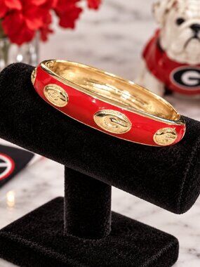 Georgia Bulldogs Bracelet, Red Black Gold Enamel Bangle, Georgia G Bracelet